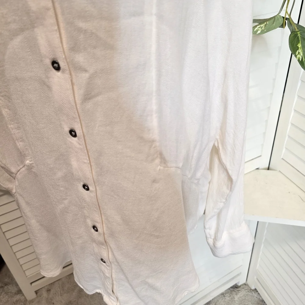 Free People Cream Button-Down Shirt MED 1398